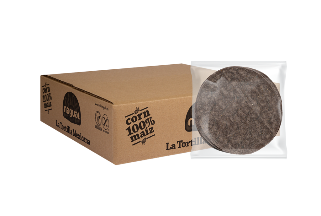 Tortilla de maíz azul de 15 cm (caja de 240 unidades).